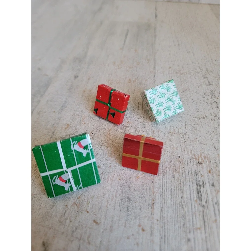 Mini Village stacked present gift dollhouse accessory bow Unique set